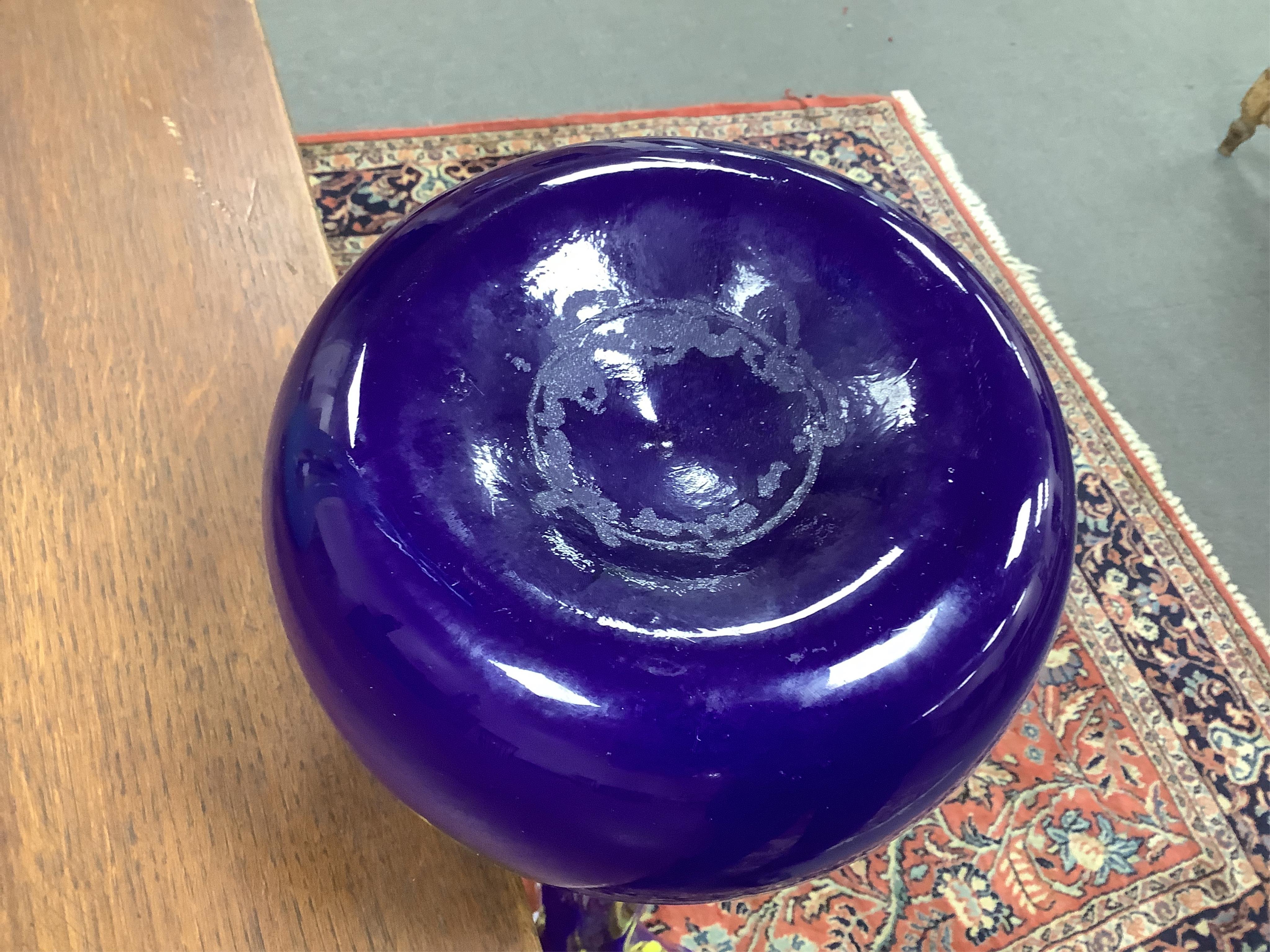 Two large blue and yellow Murano glass vases, 95cm